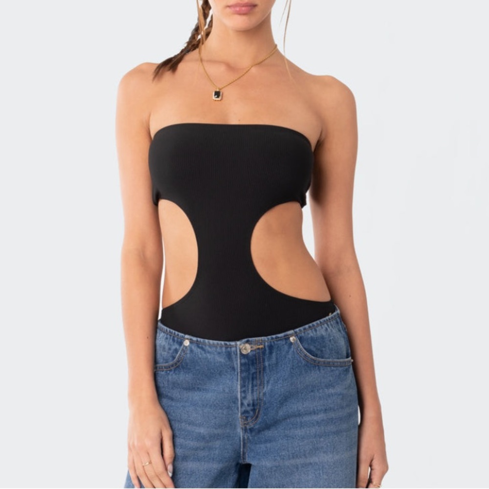 Edikted black tube cut out bodysuit size xs
